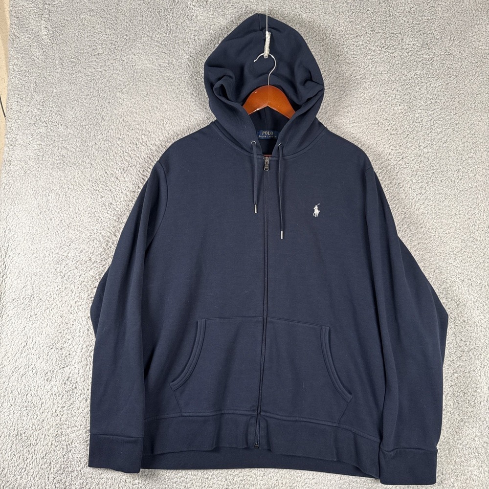 Polo Ralph Lauren Hoodie Sweater Mens XL Navy Blue Full Zip Pony Preppy